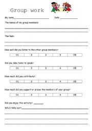 English Worksheet: Group work reflection