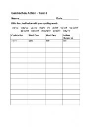 English Worksheet: Contraction action