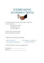 ICEBREAKING (Introductions for Business English Students)