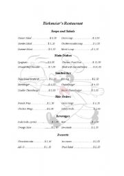 English worksheet: Restaurant Menu