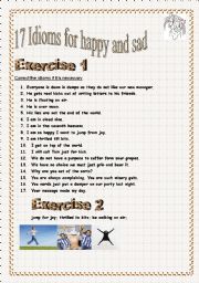 English Worksheet: 17 idioms about being happy and sad