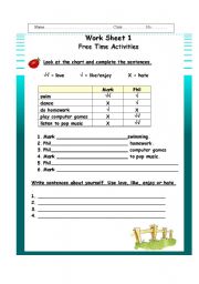 English worksheet: freetimes Activities
