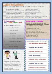 Questions & general grammer worksheet