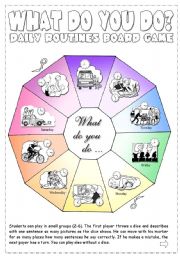 English Worksheet: Daily Routines Board Game