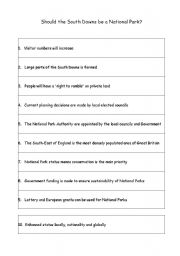 English Worksheet: Should the South Downs be a National Park?