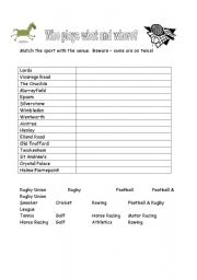 English worksheet: Sports - Who Plays What and Where?