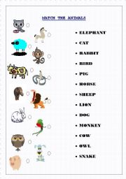 English worksheet: Match the Animals & 2nd page Unscramble & match the animals