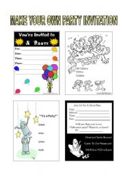 English Worksheet: PARTY INVITATIONS