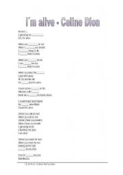 English Worksheet: Song - Im alive by Celine Dion