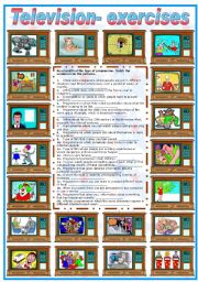 English Worksheet: TELEVISION EXERCISES - (B&W VERSION INCLUDED)