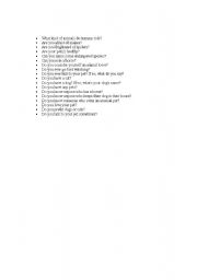 English Worksheet: Questions for Conversations about animals/pets 