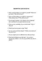 English Worksheet: SHOPPING QUESTIONS