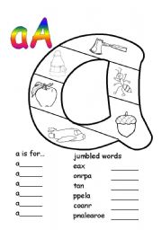 English Worksheet: a words