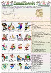 English Worksheet: Conditionals - 1 (grammar guide + lots of exercises)