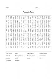 English Worksheet: Places in Town Wordsearch