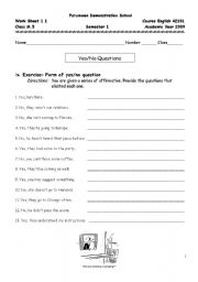 English worksheet: yes no question exercice