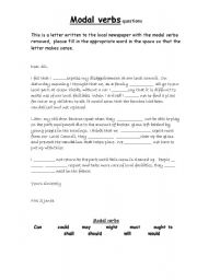 English worksheet: Modal verbs - fill in the missing words