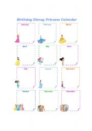 Birthday Disney Princess Calendar