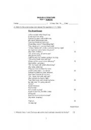 English Worksheet: Poetry: The Great Escape_Robin Klein
