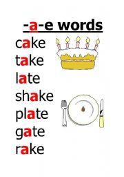 English Worksheet: -a-e words