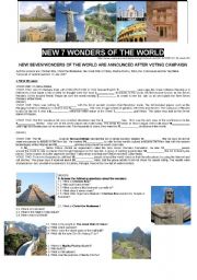 English Worksheet: NEW 7 WONDERS OF THE WORLD (Part I)