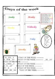 English Worksheet: DAYS OF THE WEEK/COLORS 