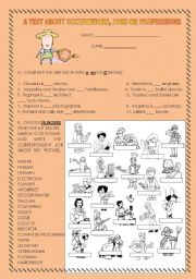 English Worksheet: A TEST/EXERCISES  -  PROESSIONS, JOBS OR OCCUPATIONS (TWO SHEETS)