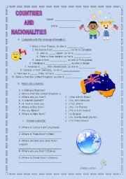 COUNTRIES  AND NACIONALITIES - TEST/EXERCISES