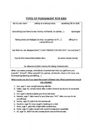 English worksheet: types of punishment for kids