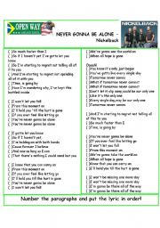 English Worksheet: Song Never gonna be alone - Nickelback