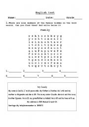 English worksheet: family test 