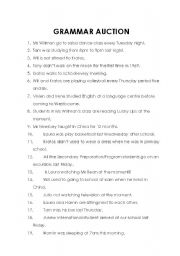 English Worksheet: Grammar Auction - Past Simple/Past continuous/Used to