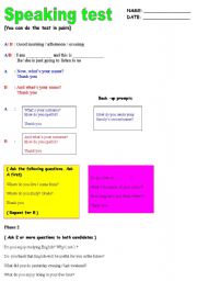 English worksheet: SPEAKING TEST