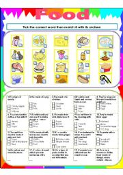 English Worksheet: Food- Tick and match