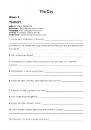 English worksheet: The Cay- Chapter One Questions