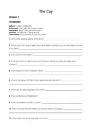 English Worksheet: The Cay- Chapter One Questions