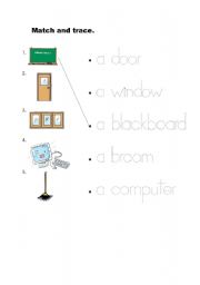 English worksheet: classroom tracing