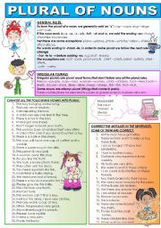 English Worksheet: PLURAL OF NOUNS. RULES AND PRACTICE.