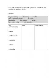 English Worksheet: qualities for jobs using have to