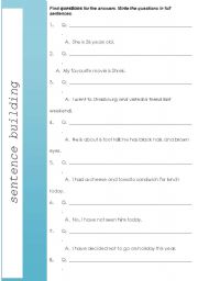 English worksheet: Find Questions for the Answers