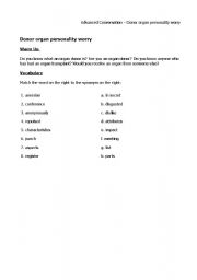 English Worksheet: Organ donor personality worry