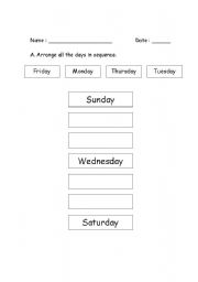 English Worksheet: days of the week