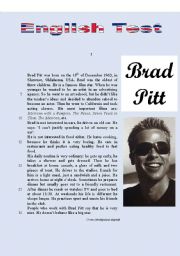 English Worksheet: TEST - Brad Pitts daily routine