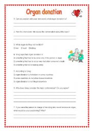 English Worksheet: Organ Donation