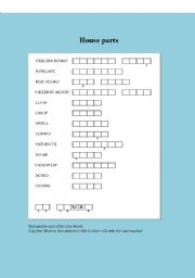 English Worksheet: parts of the house puzzle