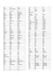 English worksheet: list of irregular verbs