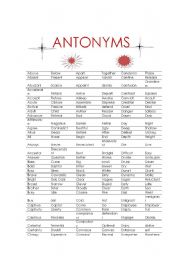 English Worksheet: ANTONYMS