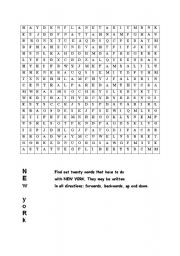 English worksheet: Word search  on New York