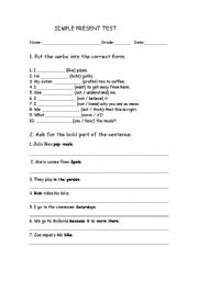 English worksheet: Simple Present Test