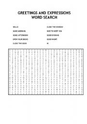 English worksheet: GREETINGS AND EXPRESSIONS WORD SEARCH